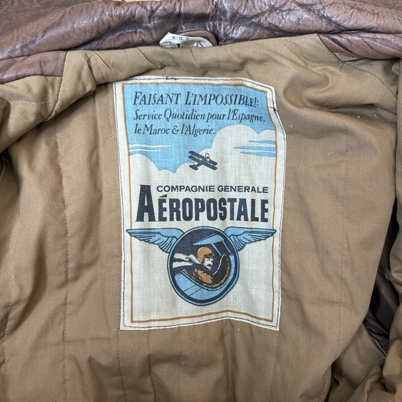 Aeropostale Vintage Brown Leather Bomber Jacket - Picture 6 of 9